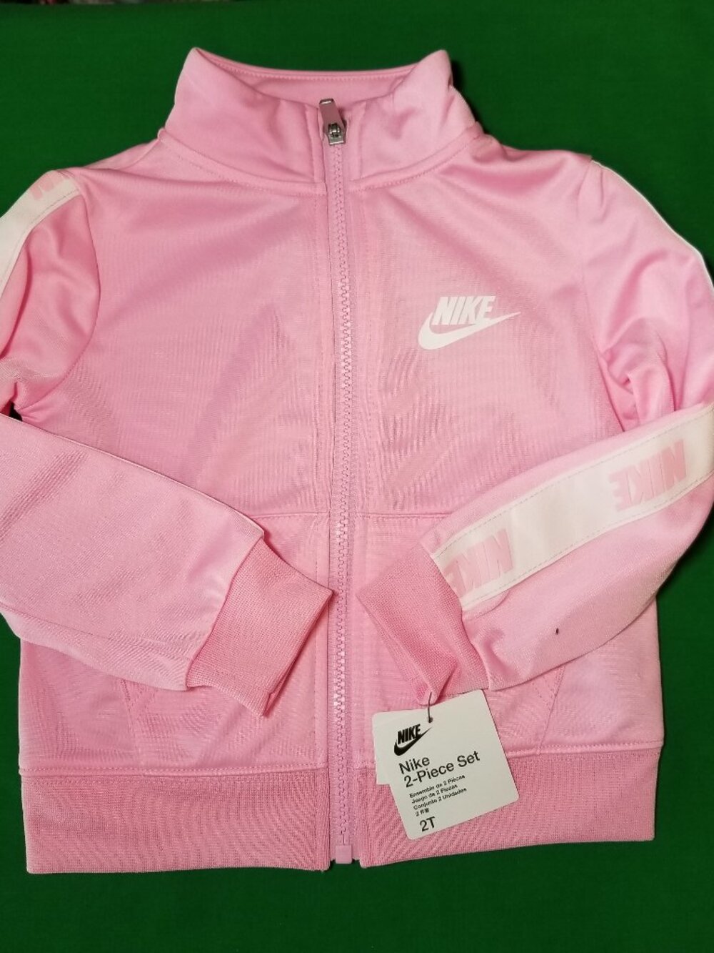 Nike Girl Toddler Tracksuit Set Pink White Logo Size 2T Jacket &‎ Jogger NWT